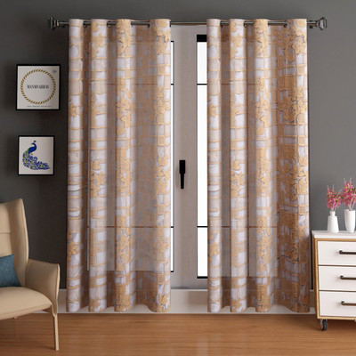 manmnabhav 274 cm (9 ft) Long Door Net Semi Transparent Curtain (Pack Of 2)(Brown, Floral)