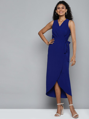 SASSAFRAS Women Wrap Blue Midi/Calf Length Dress