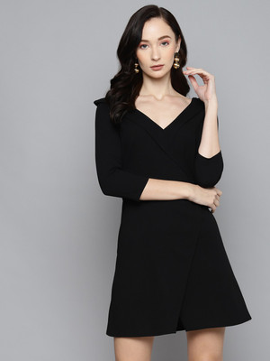 SASSAFRAS Women A-line Black Above Knee/Mid Thigh Length Dress
