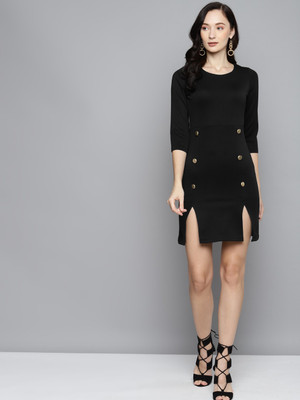 SASSAFRAS Women Sheath Black Above Knee/Mid Thigh Length Dress
