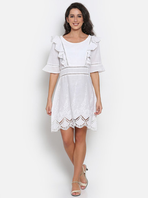 MARC LOUIS Women Fit and Flare White Mini/Short Dress