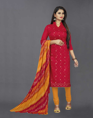 Samah Cotton Blend Embroidered, Embellished, Printed, Geometric Print Salwar Suit Material
