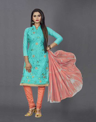 Samah Cotton Blend Embroidered, Embellished, Floral Print, Printed Salwar Suit Material