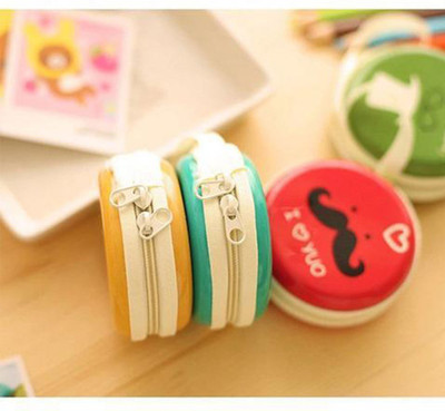 Paaroots SET OF 2 Moustache Design Hard Top Multi purpose circle shape Coin ,Earphones ,Jewellry organiser Case Box for Girls for Birthday Party Return Gifts Set Coin Purse
