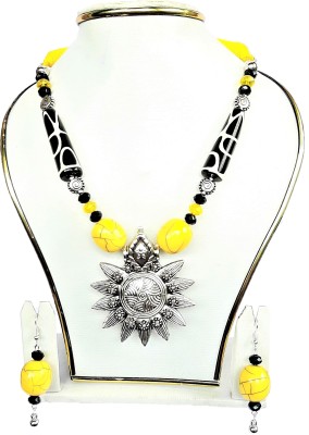 MUMPI COLLECTION Oxidised Silver Yellow, Black Jewellery Set(Pack of 1)