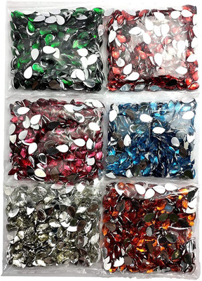 PMW Drop Shape Kundan - Stone for Craft and Jewellery Work - 6 Packets - Each Packet Have 300 Stone Total 1800 Stone - Multicolor Jewelry Design Template(Pack of 100)