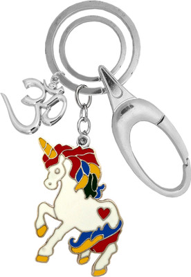 MGP FASHION Locking Hook Full Metal Car Bike For Men Women Girl Boy Office Party Gift Stylish Keyring Running Horse White Colorfull Stylish OM Pendant Key Chain