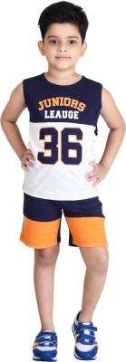 Clothe Funn Boys Casual T-shirt Shorts(Navy/Orange)