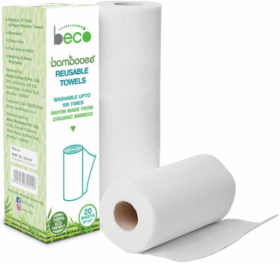Beco Reusable Kitchen Towel Roll Natural & Organic Cleaning Bamboo Cloth(2 Ply, 20 Sheets)