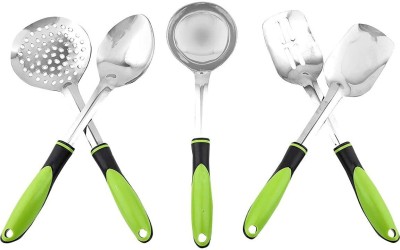 Denique Denique Stainless Steel Serving and Cooking Spoons Set of 5 pc Green Stainless Steel Serving Spoon Set(Pack of 5)