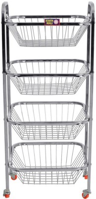 Decoration world Stainless Steel Square Fruit & Vegetable Trolley 4 Wheels Vegetable Basket Trolley Can Move in Multiple Directions 360 Rotation Wheels Stainless Steel Kitchen Trolley(DIY(Do-It-Yourself))