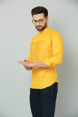 SAIFOO Men Solid Straight Kurta(Yellow)