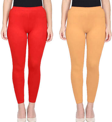 K M R Ankle Length Western Wear Legging(Red, Solid)