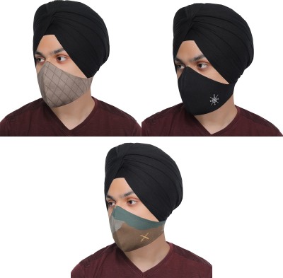 MASQ 3 Layer Embroidered, Designer, Fashionable & Protective, Size Adjustable Cotton Cloth Face Mask combo for Sikhs Scarf_Combo_03 Reusable, Washable Cloth Mask(Black, Beige, Multicolor, Free Size, Pack of 3, 3 Ply)