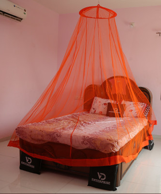 VD Enterprise Polyester Adults Washable Double bed Orange color Polyester Mosquito Net Mosquito Net(Orange, Ceiling Hung)