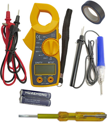 DUMDAAR Mini Pocket-Sized 1pc Digital Clamp Meter Electronic Tong Tester Clamping Meter Digital Multimeter 1pc Continuity Tester 1pc Electric Tester and 1pc Electric Tape (Pack of 4pc) Digital Multimeter(Multicolor 2000 Counts)