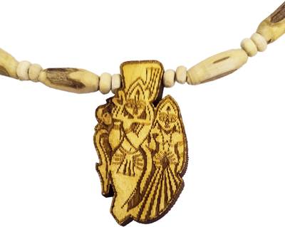 AIKAANT Radha-Krishna Portrait Tulsi Mala | Radha Krishna Statue | RK Tulsi Mala Wood Necklace