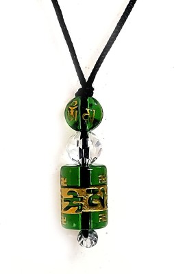 AIR9999 Tibetan Buddhist Auspicious Om Mani Padme Hum Engraved Lucky Charm Green Pendant For Men And Women Stone Pendant