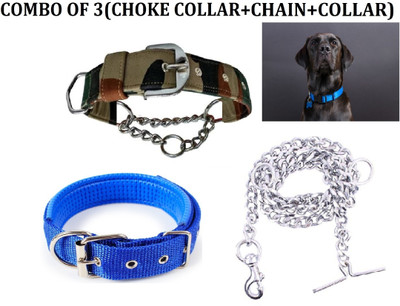 Hachiko Premium Quality Dog Body Belt Choke Collar+Chain+Collar For All Small Breed Dogs.(Combo of 3) Dog Collar & Chain(Small, Army,Blue) Hachiko Premium Quality Dog Body Belt Choke Collar+Chain+Collar For All Small Breed Dogs.(Combo of 3) Dog Collar & Chain(Small, Army,Blue)
