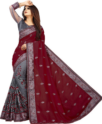 ZENBLAZE Self Design Bollywood Net, Art Silk Saree(Maroon)