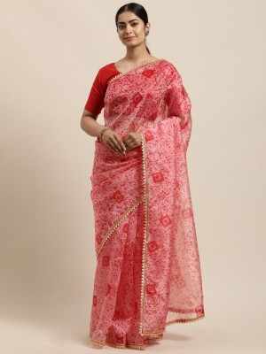 Blissta Printed Bollywood Organza Saree(Red)