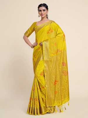 MIMOSA Woven Kanjivaram Art Silk Saree(Yellow)