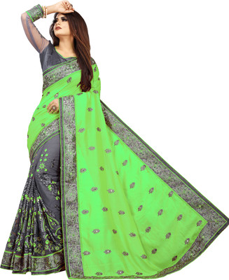 ZENBLAZE Self Design Bollywood Net, Art Silk Saree(Light Green)