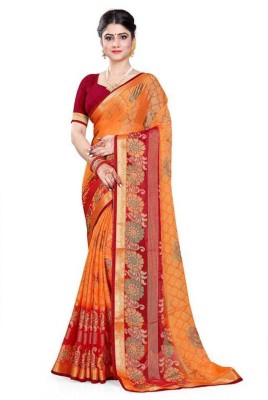 Harsiddhi fashion Embellished Bollywood Chiffon, Brasso Saree(Orange)