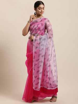 Blissta Digital Print Bollywood Organza Saree(Pink)