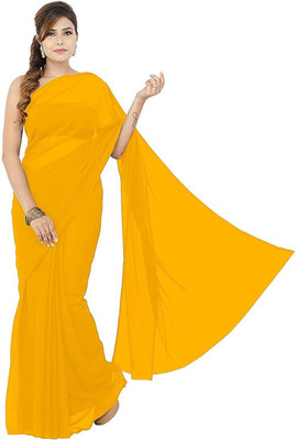 Durga Emporio Solid/Plain Bollywood Chiffon Saree(Yellow)
