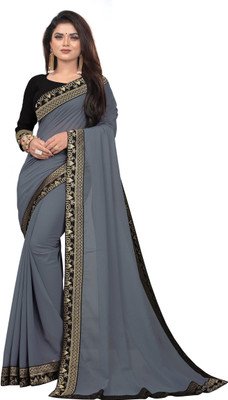 Jevlan Solid/Plain Daily Wear Georgette, Art Silk Saree(Grey)