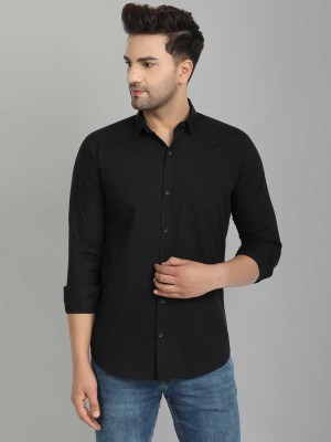 BLUE FER FASHION Men Solid Casual Black Shirt