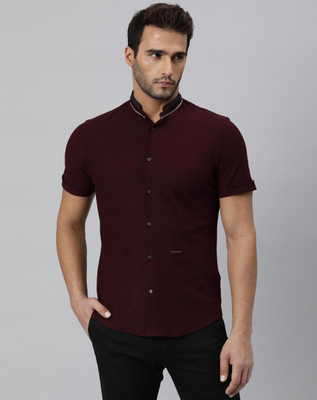 RARE RABBIT Men Solid Casual Maroon Shirt