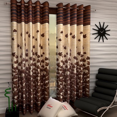 Home Sizzler 152 cm (5 ft) Polyester Semi Transparent Window Curtain (Pack Of 2)(Floral, Brown)