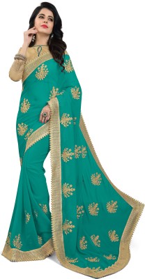 Om Shantam sarees Embroidered Bollywood Georgette Saree(Light Blue)