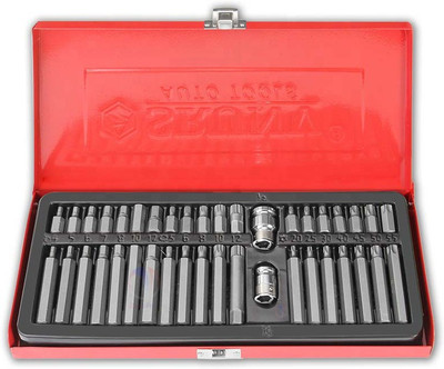 Mass Pro 40pc Torx Star Spline Hex Allen Key Socket Bit Set 3/8 & 1/2 Drive Alan T20-T55 Socket Set Socket Set(Pack of 40)