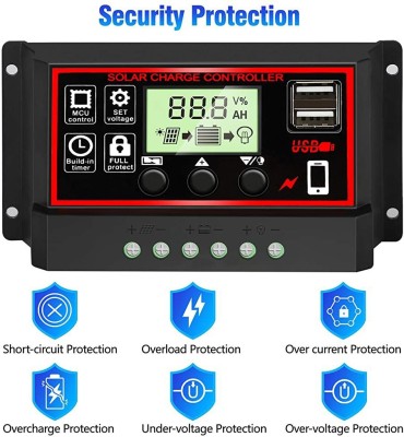 HASTHIP Paremeter Adjustable LCD Display with USB Port 12V/24V Solar Charger PWM Solar Charge Controller