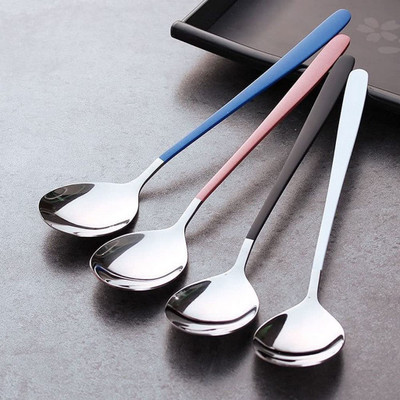 Dhruv Mart Silver Dinner Spoon of 4, Stainless Steel Tablespoons, Korea Soup Spoons, for Rice, Cereal, With Titanium Plating Frosted long Handle Spoon Set 8.11Inch, Premium Food Grade Silverware Stainless Steel Table Spoon Set(Pack of 4)