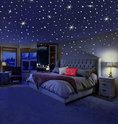 Ashamohar 18 cm Glow in The Dark Galaxy of Stat with Moon Round Radium Night Bedroom/living room Home décor Wall Sticker Glow in the Dark Sticker(Pack of 3)
