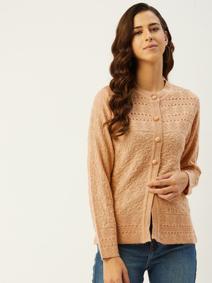 Rivza Woven Round Neck Casual Women Beige Sweater