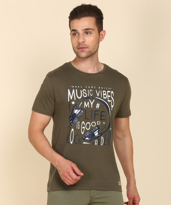 Peter England University Printed Men Round Neck Dark Green T-Shirt