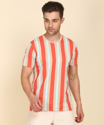 French Connection Striped Men Round Neck Brown T-Shirt