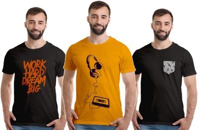 Boodbuck Graphic Print Men Round Neck Black, Yellow T-Shirt