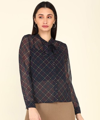 FLYING MACHINE Casual Checkered Women Blue Top