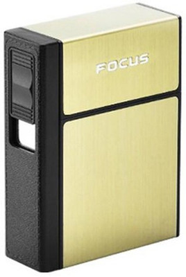 Explorer 20 Pc Cigarette Holder Cum Electric Rechargeable Lighter | Easy To Carry Anywhere ™ Portable Storage Windproof and Flameless Lighter with 20 Cigarette Storage Space | Detachable Cigarette Lighter with Black Metal Box Cigarette Lighter, USB Cable(Golden)