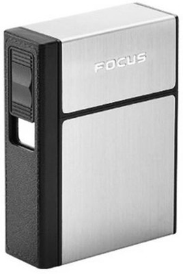 Explorer 20 Pc Cigarette Holder Cum Electric Rechargeable Lighter | Easy To Carry Anywhere ™ Portable Storage Windproof and Flameless Lighter with 20 Cigarette Storage Space | Detachable Cigarette Lighter with Black Metal Box Cigarette Lighter, USB Cable(Silver)