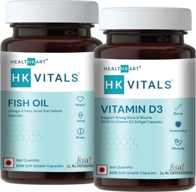HEALTHKART HK Vitals Vitamin D3 (2000 IU) with Fish Oil (1000 mg Omega 3 with 180 mg EPA)(2 x 60 Capsules)