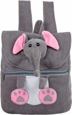 Pandora Elephant Face Velvet School Half Flap Bag for Nursery Kids, Age 2 to 5 - Grey Waterproof School Bag(Grey, 10 L)