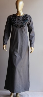 LA KASHA Cotton Blend Solid Abaya(Grey)
