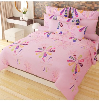 gbl impex 200 TC Microfiber Double Printed Fitted (Elastic) Bedsheet(Pack of 1, Pink)